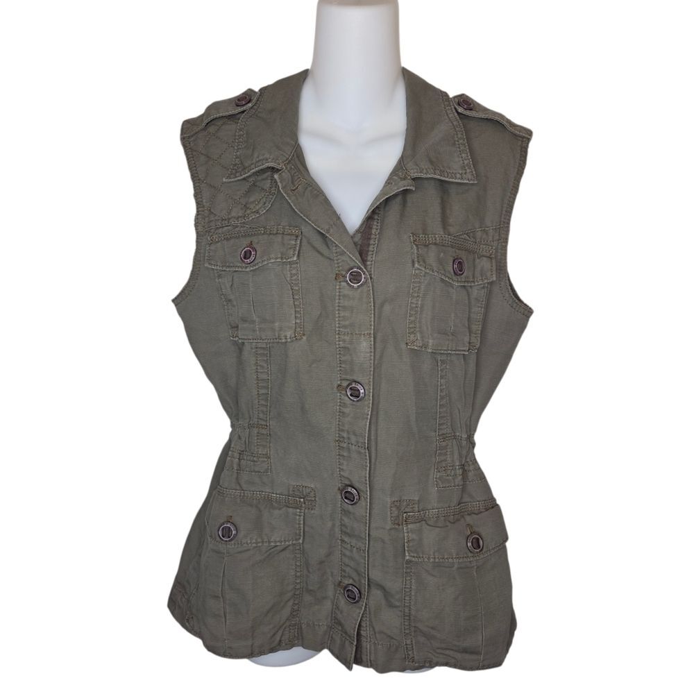 Eddie Bauer Olive Green Utility Field Cargo Vest - Women's Size Medium